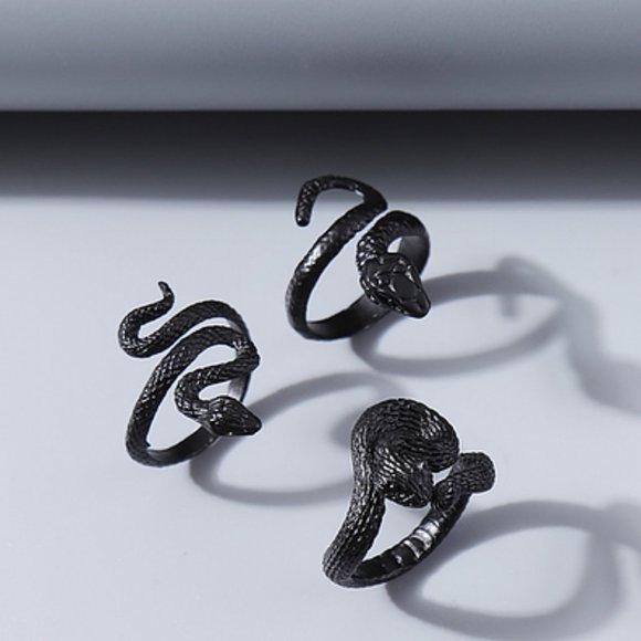 Medusa Black Metal Snake 3PC Ring Set GOTH PUNK ROCK MEDUSA HALLOWEEN SEXY GIFT - Picture 2 of 3